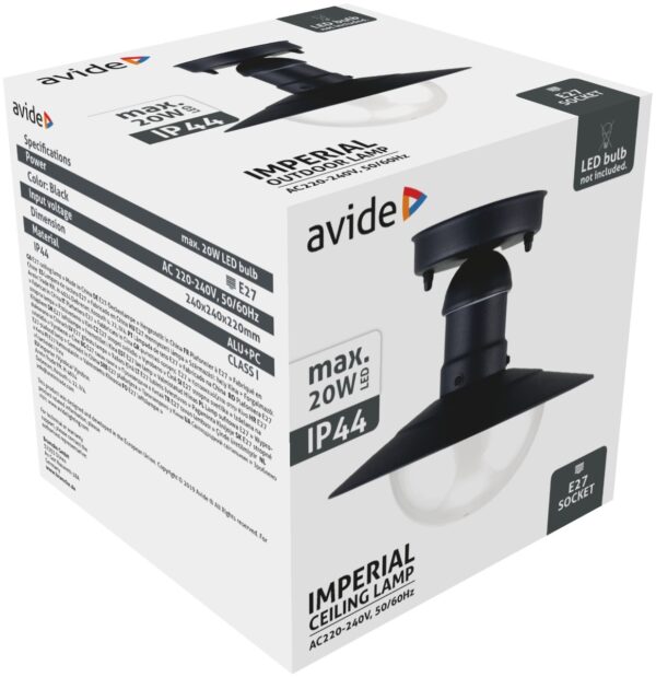 aolce27-imp-b_avide-kulteri-mennyezeti-lampa-imperial-1xe27-ip44-fekete.jpg Avide Εξωτερικό Φωτιστικό Οροφής Imperial 1xE27 IP44 Μαύρο