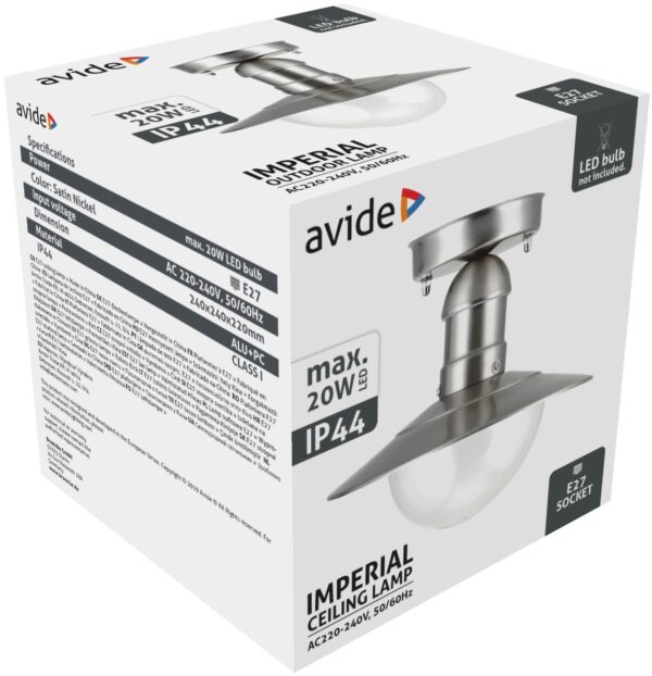 Avide Εξωτερικό Φωτιστικό Οροφής Imperial 1xE27 IP44 Ανοξείδωτο Ατσάλι