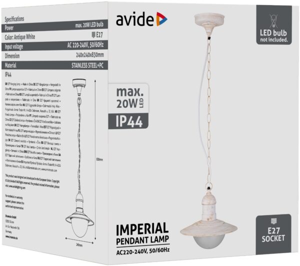 Avide Εξωτερικό Φωτιστικό Οροφής Imperial 1xE27 IP44 Αντίκ Άσπρο