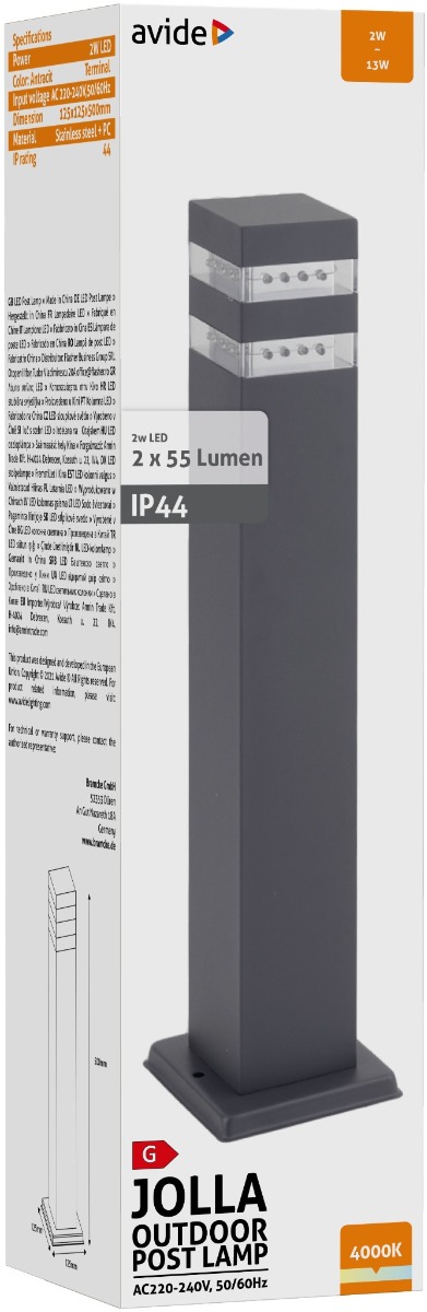 Avide Εξωτερικό Φωτιστικό Κήπου Jolla LED 2W 500mm IP44 Ανθρακί