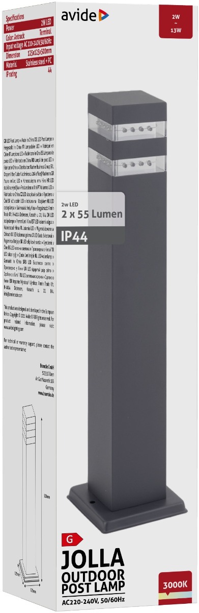 Avide Εξωτερικό Φωτιστικό Κήπου Jolla LED 2W Θερμό 500mm IP44 Ανθρακί