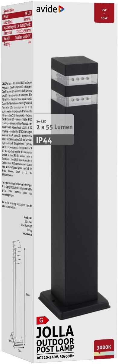 Avide Εξωτερικό Φωτιστικό Κήπου Jolla LED 2W Θερμό 500mm IP44 Μαύρο