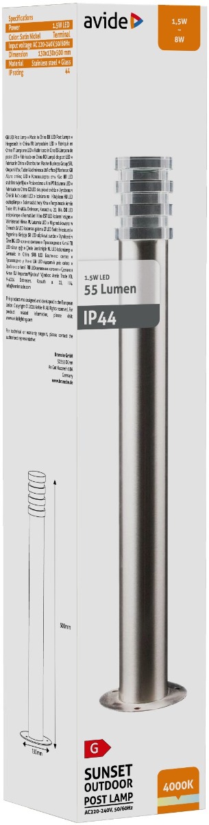 Avide Εξωτερικό Φωτιστικό Κήπου Sunset LED 1.5W NW 500mm IP44 Σατέν Νίκελ