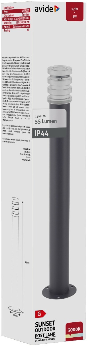 Avide Εξωτερικό Φωτιστικό Κήπου Sunset LED 1.5W Θερμό 500mm IP44 Ανθρακί