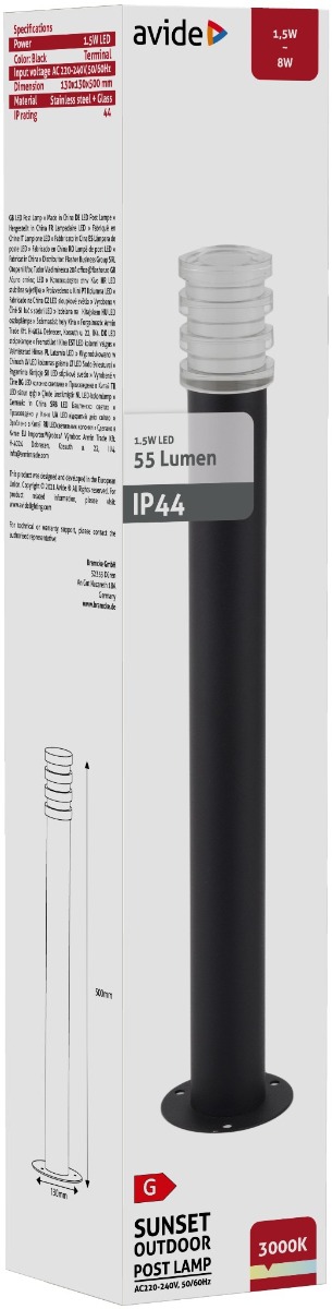 Avide Εξωτερικό Φωτιστικό Κήπου Sunset LED 1.5W Θερμό 500mm IP44 Μαύρο