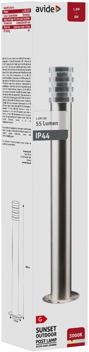 Avide Εξωτερικό Φωτιστικό Κήπου Sunset LED 1.5W Θερμό 500mm IP44 Σατέν Νίκελ