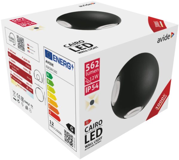 aolw12ww-cairo_avide-kulteri-fali-lampa-cairo-4-iranyu-led-12w-ww-ip54.jpg Avide Εξωτερικό Φωτιστικό Τοίχου Cairo 4 Way LED 12W Θερμό 3000K IP54