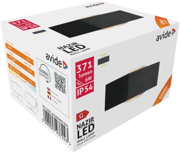 Avide Εξωτερικό Φωτιστικό Τοίχου Nazir LED 6W Λευκό 4000K IP54
