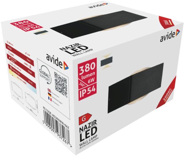 aolw6ww-naz_avide-kulteri-fali-lampa-nazir-led-6w-ww-ip54.jpg Avide Εξωτερικό Φωτιστικό Τοίχου Nazir LED 6W Θερμό 3000K IP54