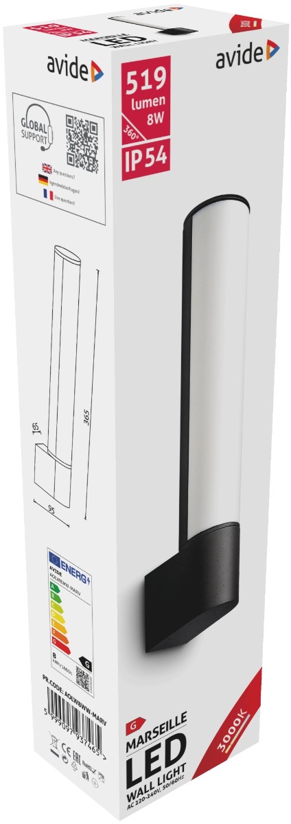 aolw8ww-marv_avide-kulteri-fali-lampa-marseille-fuggoleges-led-8w-ww-ip54.jpg Avide Εξωτερικό Φωτιστικό Τοίχου Marseille Vertical LED 8W Θερμό 3000K IP54