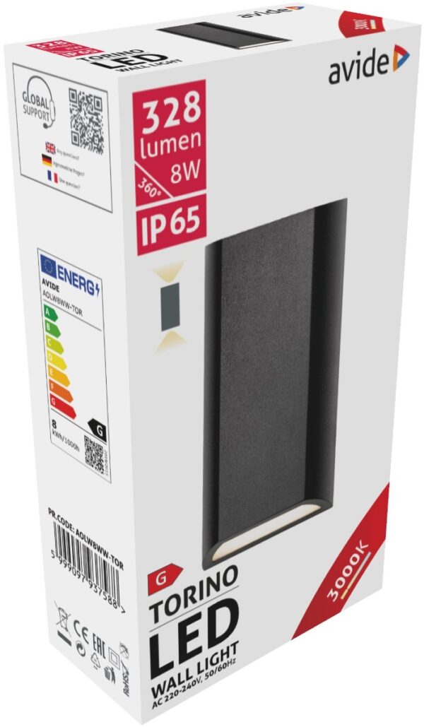 Avide Εξωτερικό Φωτιστικό Τοίχου Torino 2 Way LED 8W Θερμό 3000K IP65