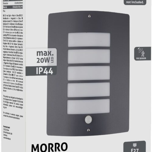 Avide Εξωτερικό Φωτιστικό Τοίχου Morro 1xE27 IP44 Ανθρακί με Φωτοκύτταρο