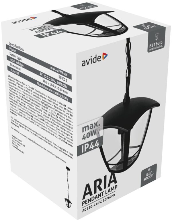 Avide Εξωτερικό Φωτιστικό Οροφής Aria 105cm 1xE27 IP44 Μαύρο