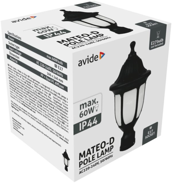 Avide Εξωτερικό Φωτιστικό Τοίχου Mateo XS 1xE27 IP44 Μαύρο