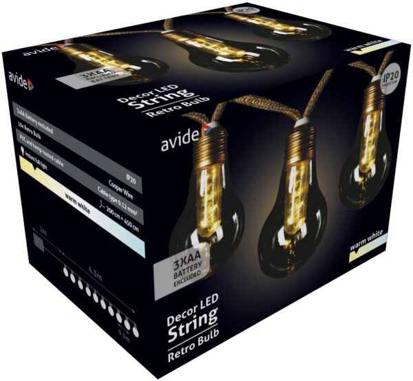 Avide Εξωτερική Γιρλάντα 5m Θερμό Decor 3xAA (Δεν περιλαμβ.)