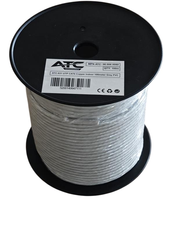 ATC-631 Στροφείο UTP CAT6 Εσωτερικού Χώρου με Χαλκό Cu Γκρι PVC 100m