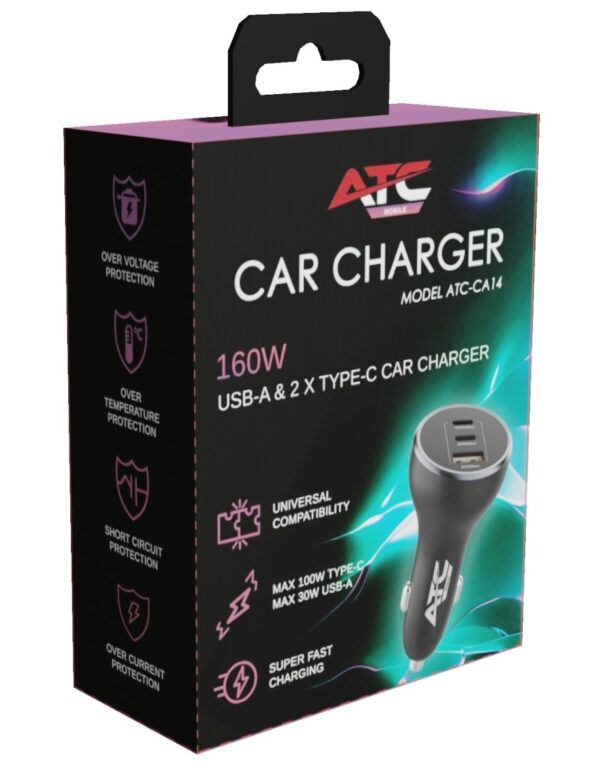 ATC-CA14 Φορτιστής Αυτοκινήτου 160W με USB-A & 2xType-C