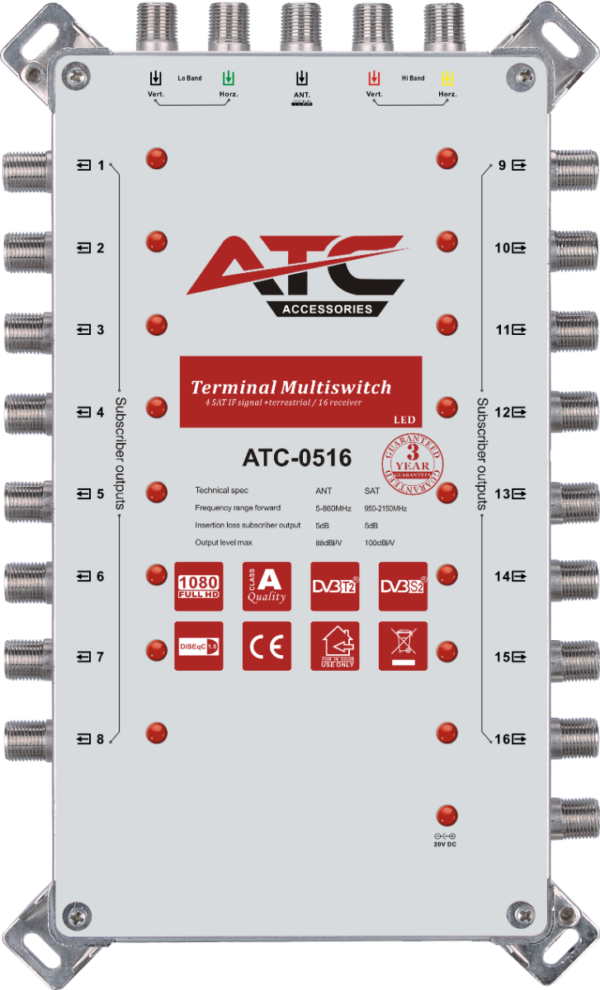 ATC Πολυδιακόπτης ATC-0516 (1 Sat + 1 Ter / 16 Εξόδοι)