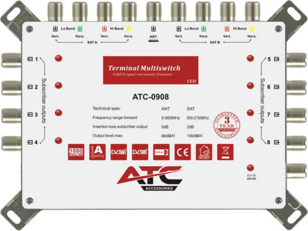 ATC Ππολυδιακόπτης ATC-0908 (2 Sat + 1 Ter / 8 Εξόδοι)
