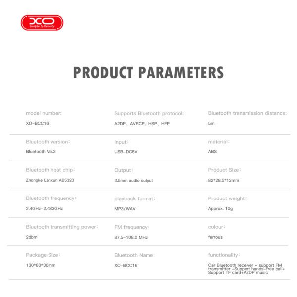 bcc16_1.jpg XO BCC16 Bluetooth Support FM Transmitter + TF Card