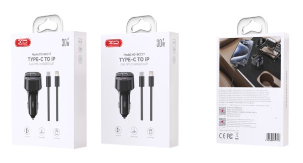 bcc17_03_11_-photoroom.jpg XO BCC17 Smart Bluetooth MP3 A+C Dual Port PD30W Φορτιστής Αυτοκινήτου με καλώδιο Lightning