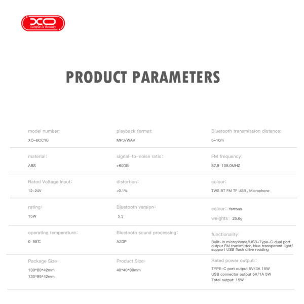 bcc18.jpg XO BCC18 Smart Bluetooth MP3 Charger Car 3A + Type-C Σετ