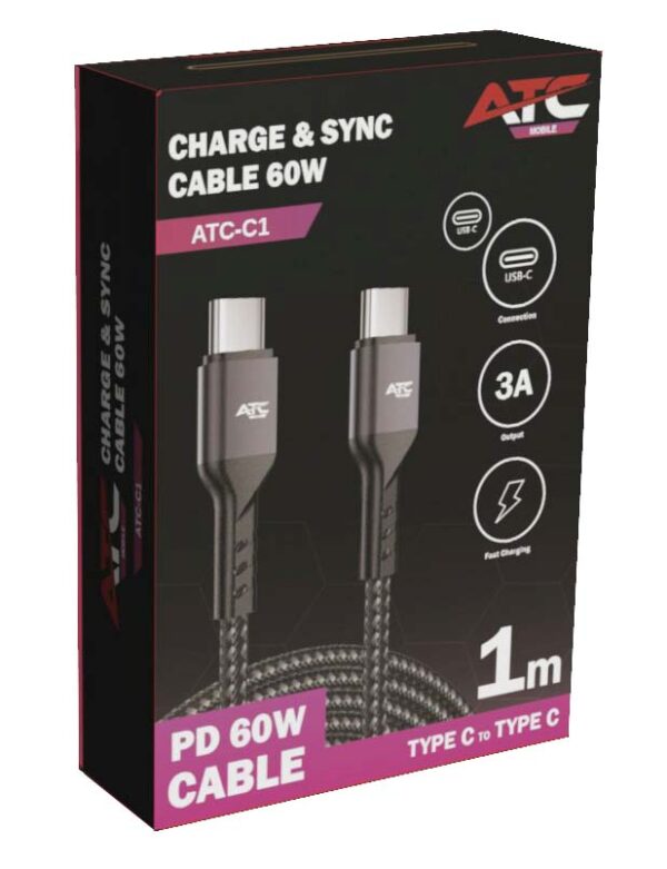 c1.jpg ATC-C1 Καλώδιο Φόρτισης & Sync Type C/C 60W 1m