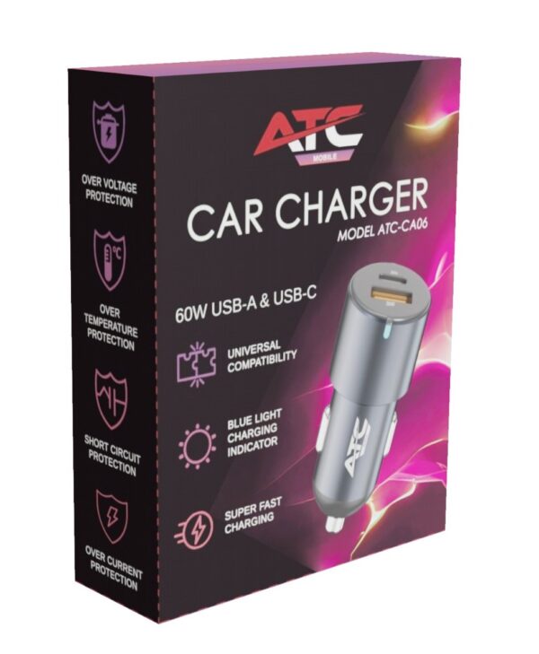 ca06.jpg ATC-CA06 Φορτιστής Αυτοκινήτου USB-A & Type-C 60W