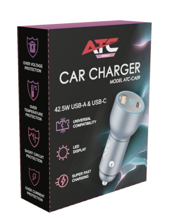 ca09.jpg ATC-CA09 Φορτιστής Αυτοκινήτου με 2 Θύρες USB-A & Type-C και LED Οθόνη 42.5W
