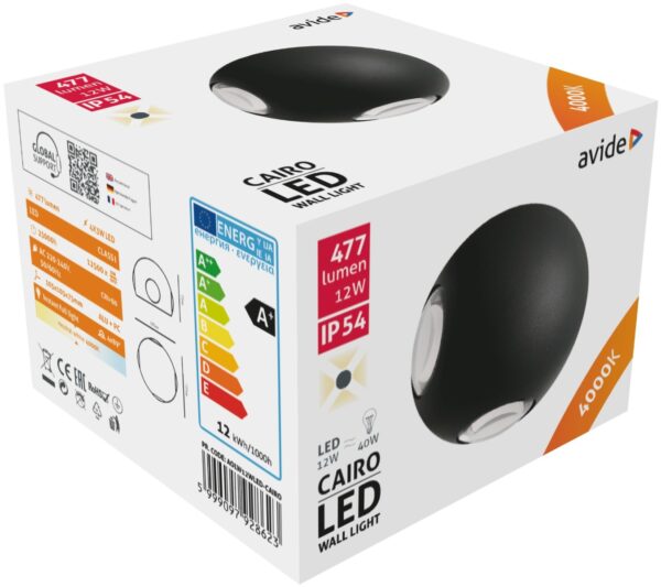 ca1.jpg Avide Εξωτερικό Φωτιστικό Τοίχου Cairo 4 Way LED 12W Λευκό 4000K IP54