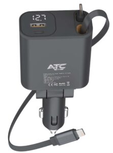 ATC-CA16 Φορτιστής Αυτοκινήτου 45W USB-A & Type-C με Επεκτεινόμενο Καλώδιο Lightning & Type-C