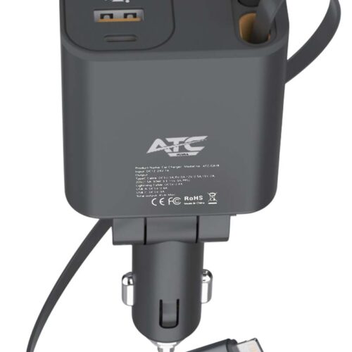 ca16__1_.jpg ATC-CA16 Φορτιστής Αυτοκινήτου 45W USB-A & Type-C με Επεκτεινόμενο Καλώδιο Lightning & Type-C
