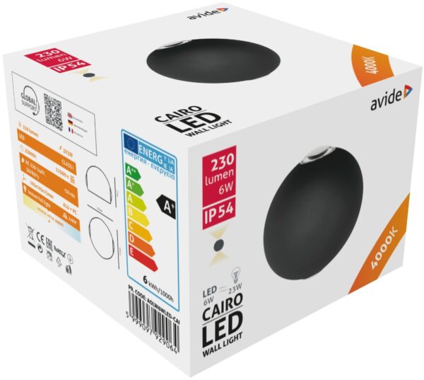 cai.jpg Avide Εξωτερικό Φωτιστικό Τοίχου Cairo 2 Way LED 6W Λευκό 4000K IP54