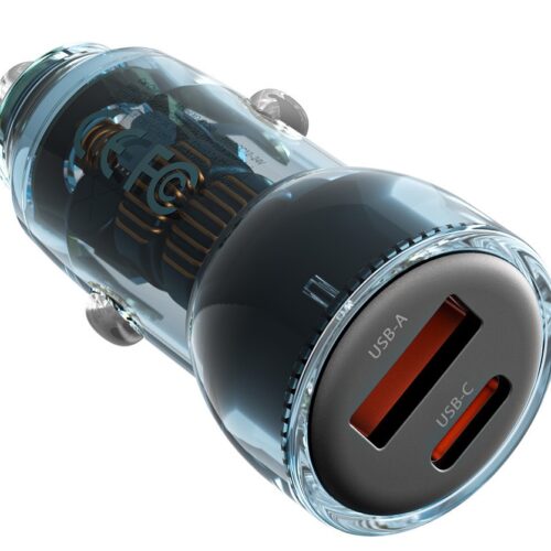 cc60_2-1.jpg XO CC60 Smart Διαφανής Φορτιστής Αυτοκινήτου A30W+C30W/Ταυτόχρονη 60W Μπλε