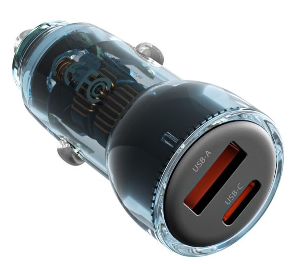 cc60_2-1.jpg XO CC60 Smart Διαφανής Φορτιστής Αυτοκινήτου A30W+C30W/Ταυτόχρονη 60W Μπλε