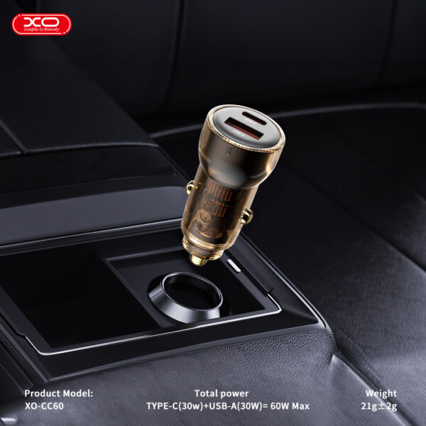 cc60_3_4_.jpg XO CC60 Smart Διαφανής Φορτιστής Αυτοκινήτου A30W+C30W/Ταυτόχρονη 60W Καφέ