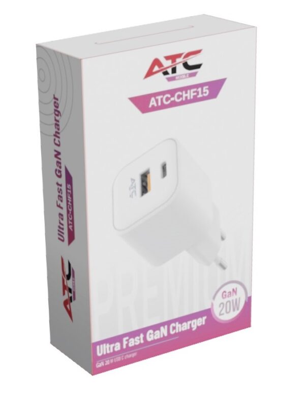 chf15.jpg ATC-CHF15 Φορτιστής GaN Ταχείας Φόρτισης με 2 Θύρες USB-A & Type-C 20W