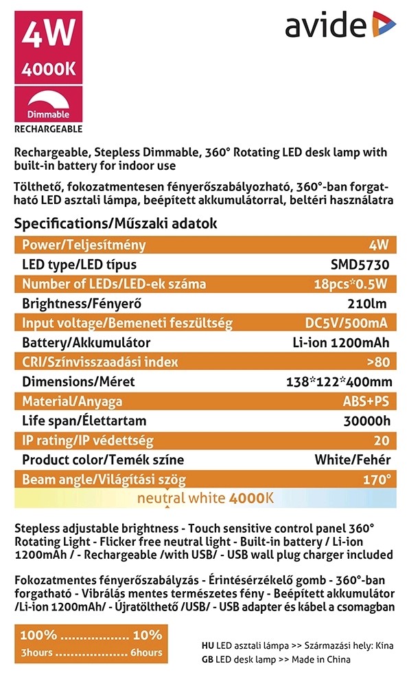 Avide LED Φωτιστικό Γραφείου Minimal Άσπρο 4W