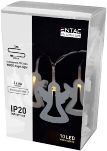 Entac Χριστουγεννιάτικα Εσωτερικά Ξύλινα Αγγελλάκια 10 LED Θερμό 1μ (2xAA Δεν περιλαμβ.)