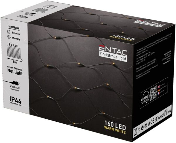 Entac Christmas Lights IP44 Net 160 LED 2m x 1,5m WW