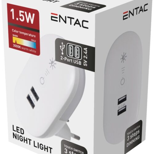 enl-2usb-d_entac-ejjeli-feny-3000k-fenyeroszabalyzos-2-usb-porttal.jpg Entac Φωτάκι Νυκτός 3000K Ντιμαριζόμενο με 2 USB Θύρες