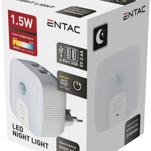 enl-2usb-pir_entac-ejjeli-feny-3000k-pir-szenzorral-es-2-usb-porttal.jpg Entac Φωτάκι Νυκτός 3000K με 2 USB Θύρες και Φωτοκύτταρο
