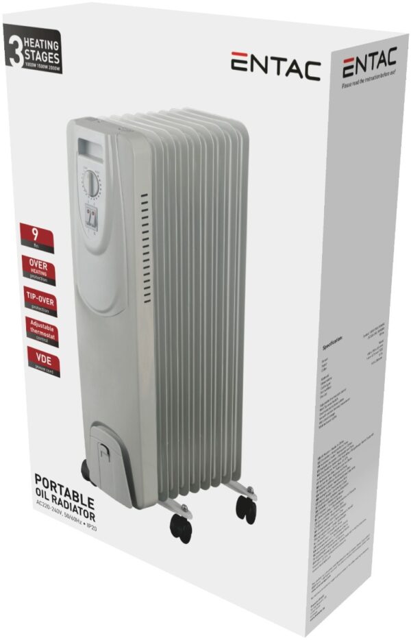 Entac Καλοριφέρ Λαδιού 9 Φέτες 2000W Λευκό με Timer Αντίστροφης Μέτρησης