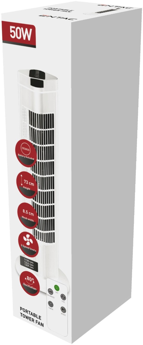 Entac Ανεμιστήρας Δαπέδου Πύργος 50W με Τηλεχειριστήριο