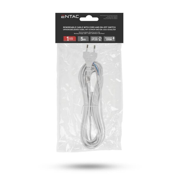 erwc20-5s-w_b.jpg Entac Rewireable Καλώδιο 2G0.75 με Διακόπτη On/Off Λευκό 5m