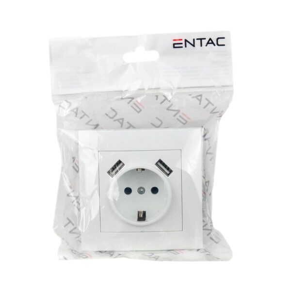 Entac Arnold Recessed wall socket earthed + 2 USB 2.1A (total) White