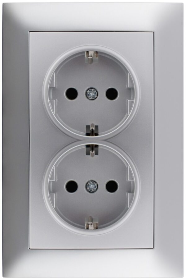 Entac Arnold Recessed wall socket 2x earthed Silver