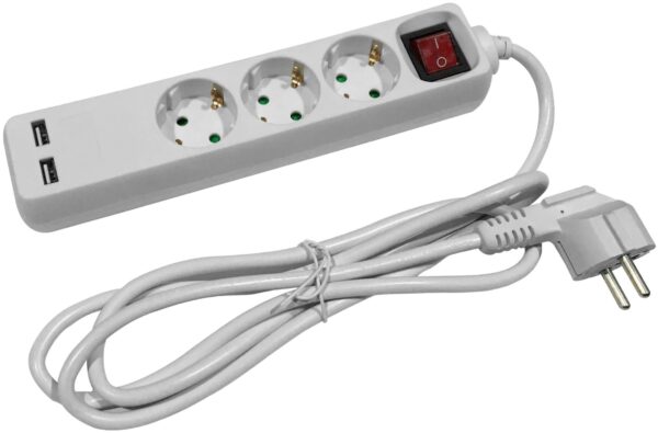 Entac Πολύπριζο 3 Θέσεων με Διακόπτη 3G1.5 & 2 Θύρες USB 3m