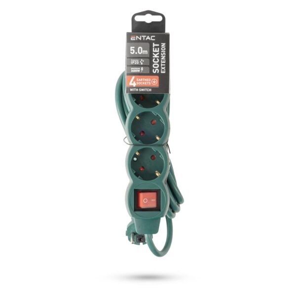 Entac Πολύπριζο 4 Θέσεων με Διακόπτη S1 3G1.5 Πράσινο 5m