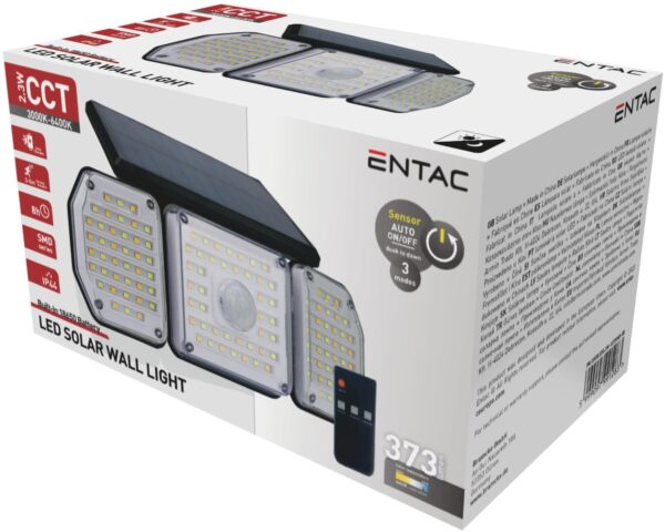 Entac Ηλιακός Προβολέας Τοίχου 2.3W SMD 3 Κεφαλές Φωτοκύτταρο + Τηλεχειριστήριο